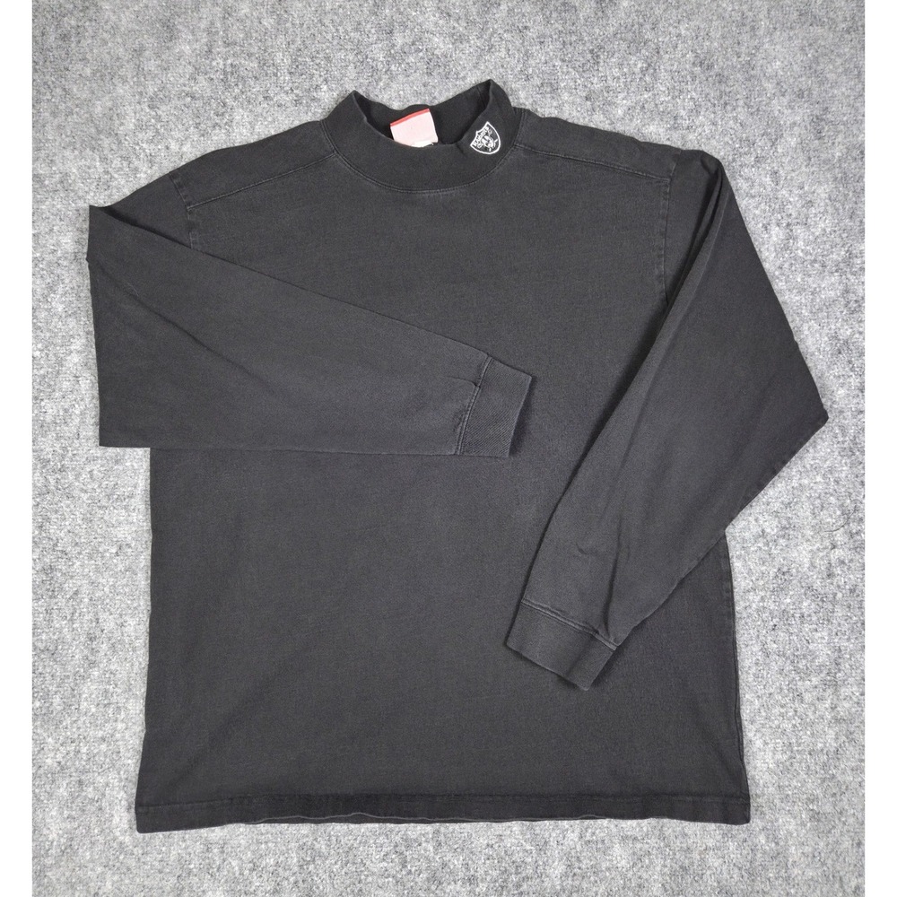 Vintage Y2K Las Vegas Raiders Shirt Mens L NFL Mock Neck Long Sleeve Faded Black